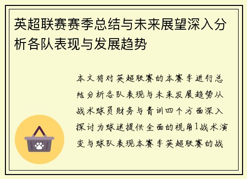 英超联赛赛季总结与未来展望深入分析各队表现与发展趋势